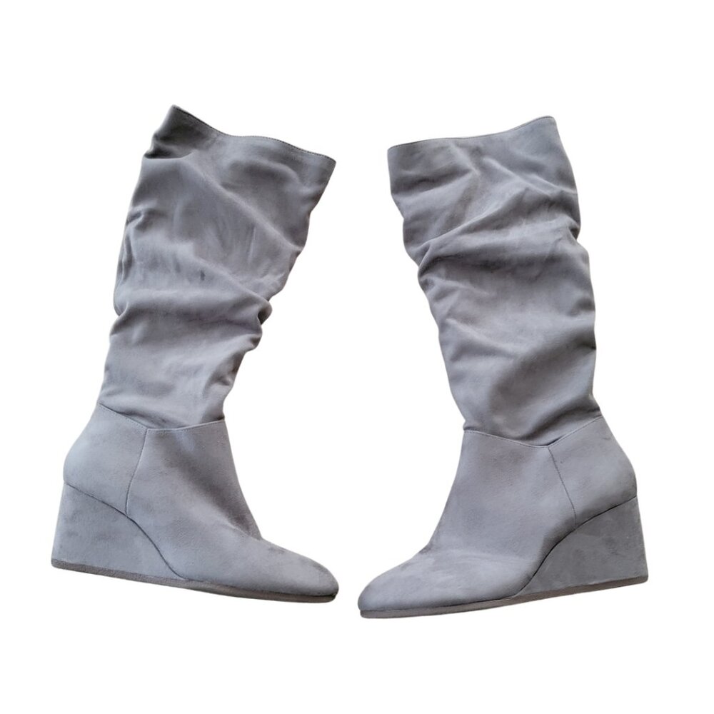 Kelly & Katie Maverique Wedge Dark Taupe Stretch Microsuede Slouch Boots - Picture 2 of 9
